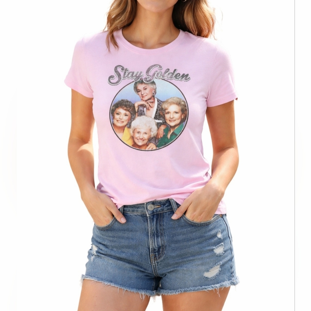 The Golden Girls Stay Golden Pink Top T-Shirt Woman's Size Medium 100% Cotton